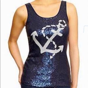 10/$25🦋 Old Navy Blue & White Sequin Anchor Tank - Size Large